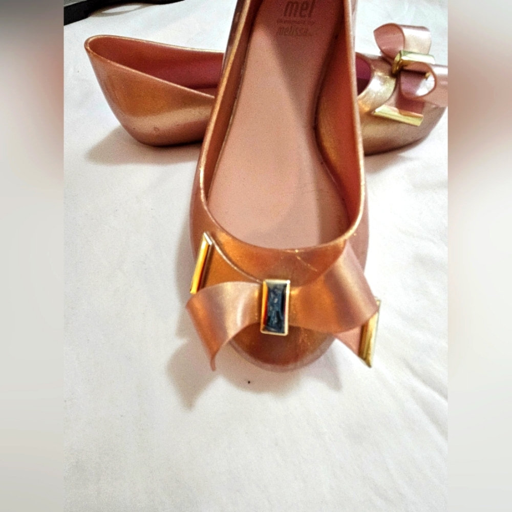 Melissa Girl Glitter Pink Bow Flats